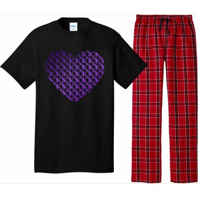 Heart Purple Ribbon Pancreatic Cancer Awareness Graphic Funny Gift Pajama Set