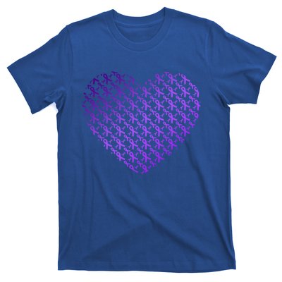 Heart Purple Ribbon Pancreatic Cancer Awareness Graphic Funny Gift T-Shirt