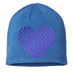 Heart Purple Ribbon Pancreatic Cancer Awareness Graphic Funny Gift Sustainable Beanie