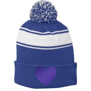 Heart Purple Ribbon Pancreatic Cancer Awareness Graphic Funny Gift Stripe Pom Pom Beanie