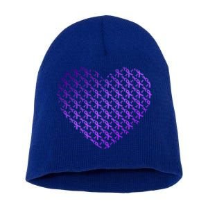 Heart Purple Ribbon Pancreatic Cancer Awareness Graphic Funny Gift Short Acrylic Beanie