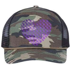 Heart Purple Ribbon Pancreatic Cancer Awareness Graphic Funny Gift Retro Rope Trucker Hat Cap