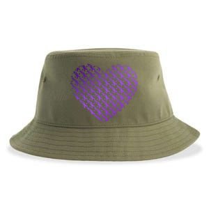 Heart Purple Ribbon Pancreatic Cancer Awareness Graphic Funny Gift Sustainable Bucket Hat