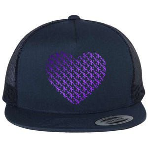 Heart Purple Ribbon Pancreatic Cancer Awareness Graphic Funny Gift Flat Bill Trucker Hat