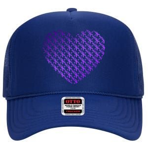 Heart Purple Ribbon Pancreatic Cancer Awareness Graphic Funny Gift High Crown Mesh Back Trucker Hat