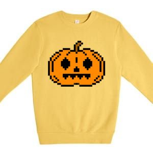 Halloween Pumpkin Retro Gaming Gift Jackolantern Face Gift Premium Crewneck Sweatshirt