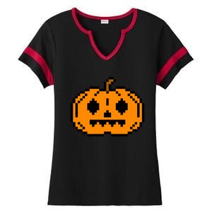 Halloween Pumpkin Retro Gaming Gift Jackolantern Face Gift Ladies Halftime Notch Neck Tee