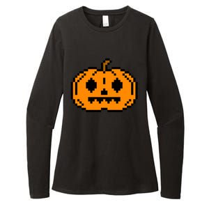 Halloween Pumpkin Retro Gaming Gift Jackolantern Face Gift Womens CVC Long Sleeve Shirt