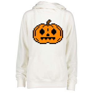 Halloween Pumpkin Retro Gaming Gift Jackolantern Face Gift Womens Funnel Neck Pullover Hood