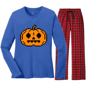 Halloween Pumpkin Retro Gaming Gift Jackolantern Face Gift Women's Long Sleeve Flannel Pajama Set 