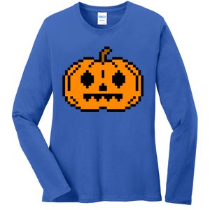 Halloween Pumpkin Retro Gaming Gift Jackolantern Face Gift Ladies Long Sleeve Shirt