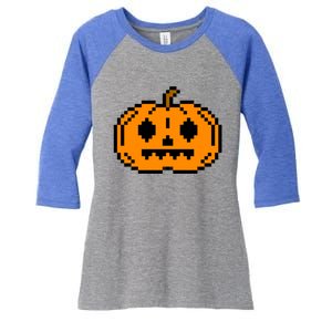 Halloween Pumpkin Retro Gaming Gift Jackolantern Face Gift Women's Tri-Blend 3/4-Sleeve Raglan Shirt