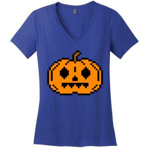 Halloween Pumpkin Retro Gaming Gift Jackolantern Face Gift Women's V-Neck T-Shirt