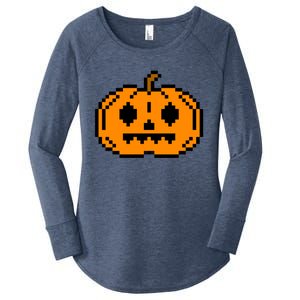 Halloween Pumpkin Retro Gaming Gift Jackolantern Face Gift Women's Perfect Tri Tunic Long Sleeve Shirt