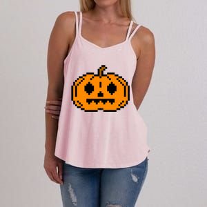 Halloween Pumpkin Retro Gaming Gift Jackolantern Face Gift Women's Strappy Tank