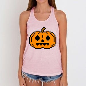 Halloween Pumpkin Retro Gaming Gift Jackolantern Face Gift Women's Knotted Racerback Tank