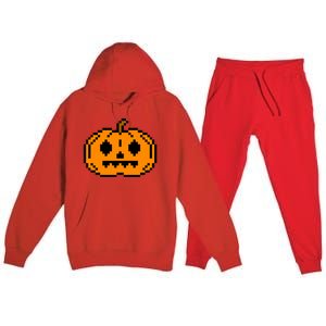 Halloween Pumpkin Retro Gaming Gift Jackolantern Face Gift Premium Hooded Sweatsuit Set