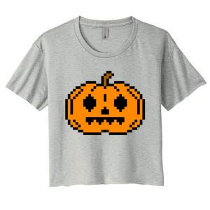 Halloween Pumpkin Retro Gaming Gift Jackolantern Face Gift Women's Crop Top Tee