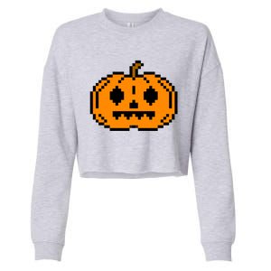 Halloween Pumpkin Retro Gaming Gift Jackolantern Face Gift Cropped Pullover Crew