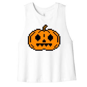 Halloween Pumpkin Retro Gaming Gift Jackolantern Face Gift Women's Racerback Cropped Tank