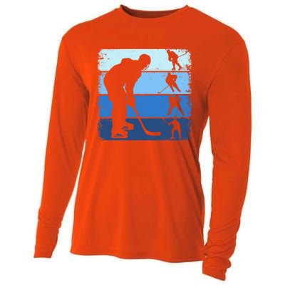 Hockey Player Retro Vintage Ice Hockey Gift Cooling Performance Long Sleeve Crew