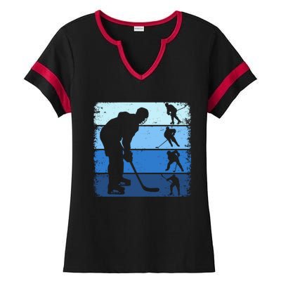 Hockey Player Retro Vintage Ice Hockey Gift Ladies Halftime Notch Neck Tee