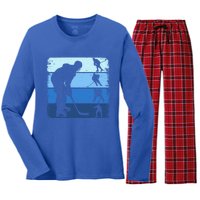 Hockey Player Retro Vintage Ice Hockey Gift Women's Long Sleeve Flannel Pajama Set 