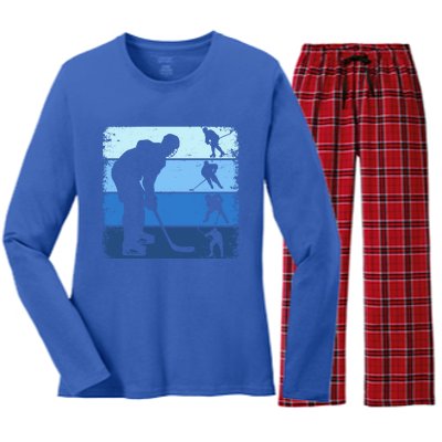 Hockey Player Retro Vintage Ice Hockey Gift Women's Long Sleeve Flannel Pajama Set 