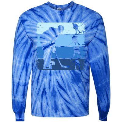 Hockey Player Retro Vintage Ice Hockey Gift Tie-Dye Long Sleeve Shirt