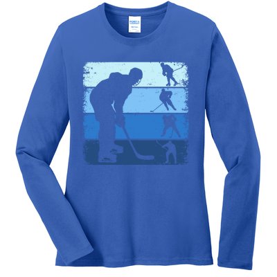 Hockey Player Retro Vintage Ice Hockey Gift Ladies Long Sleeve Shirt