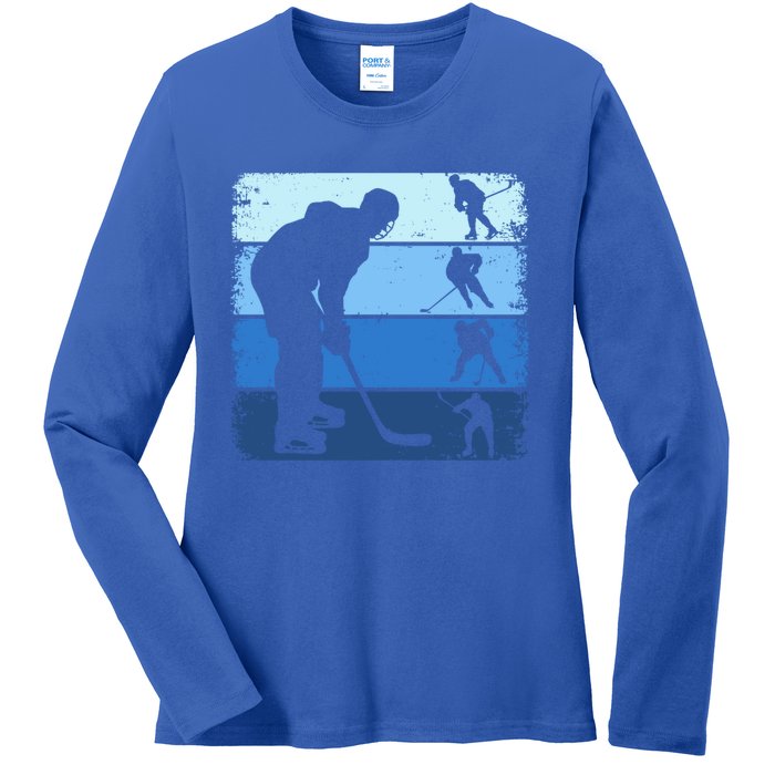 Hockey Player Retro Vintage Ice Hockey Gift Ladies Long Sleeve Shirt