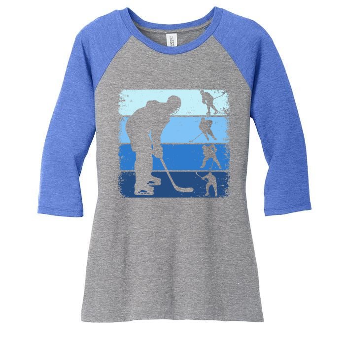 Hockey Player Retro Vintage Ice Hockey Gift Women's Tri-Blend 3/4-Sleeve Raglan Shirt