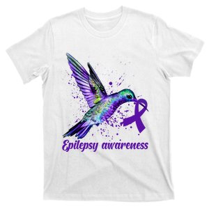 Hummingbird Purple Ribbon Epilepsy Awareness Month Warrior T-Shirt