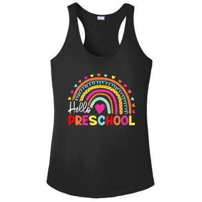 Hello Preschool Retro Rainbow Teacher Ladies PosiCharge Competitor Racerback Tank