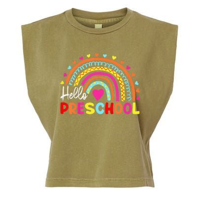 Hello Preschool Retro Rainbow Teacher Garment-Dyed Women's Muscle Tee