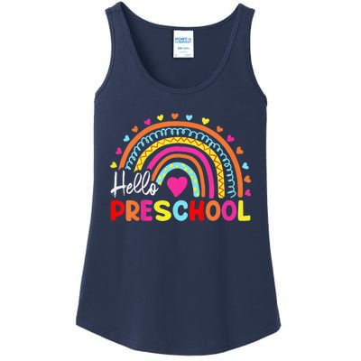 Hello Preschool Retro Rainbow Teacher Ladies Essential Tank