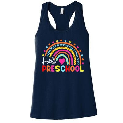 Hello Preschool Retro Rainbow Teacher Women's Racerback Tank