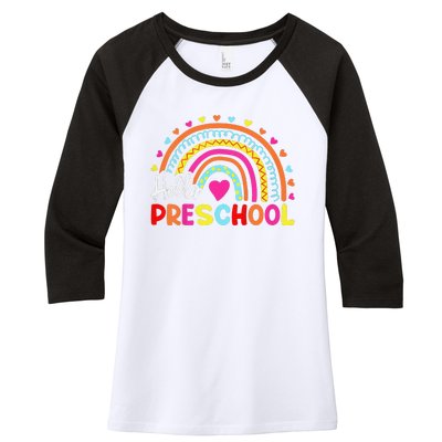 Hello Preschool Retro Rainbow Teacher Women's Tri-Blend 3/4-Sleeve Raglan Shirt