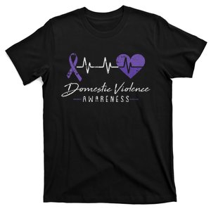 Heartbeat Purple Ribbon Domestic Violence Awareness Warrior T-Shirt