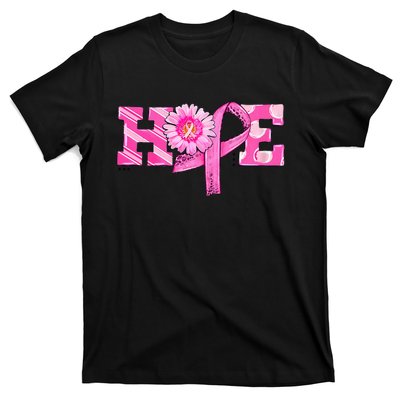 Hope Pink Ribbon Sunflower Breast Cancer Awareness T-Shirt