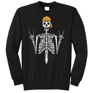 Halloween Punk Rocker Skeleton Cap Skater Cool Rock Gift Tall Sweatshirt