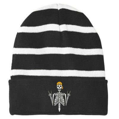 Halloween Punk Rocker Skeleton Cap Skater Cool Rock Gift Striped Beanie with Solid Band