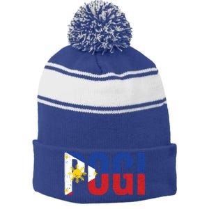 Hilarious Pogi Statet In Philippine Flag Design Idea Gift Stripe Pom Pom Beanie