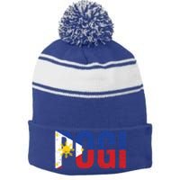 Hilarious Pogi Statet In Philippine Flag Design Idea Gift Stripe Pom Pom Beanie