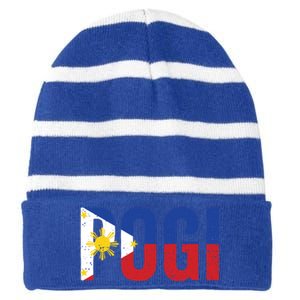 Hilarious Pogi Statet In Philippine Flag Design Idea Gift Striped Beanie with Solid Band