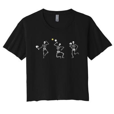 Halloween Pickleball Skeleton Women's Crop Top Tee