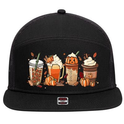 Halloween Pumpkin Spice Coffee Lover 7 Panel Mesh Trucker Snapback Hat