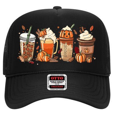 Halloween Pumpkin Spice Coffee Lover High Crown Mesh Back Trucker Hat