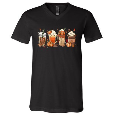 Halloween Pumpkin Spice Coffee Lover V-Neck T-Shirt