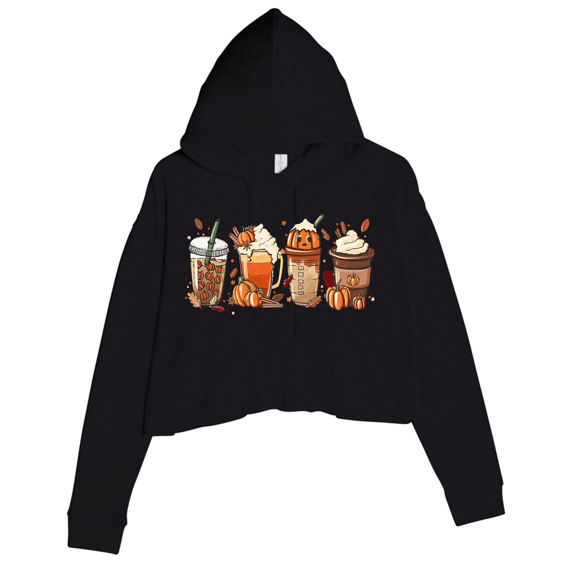 Halloween Pumpkin Spice Coffee Lover Crop Fleece Hoodie
